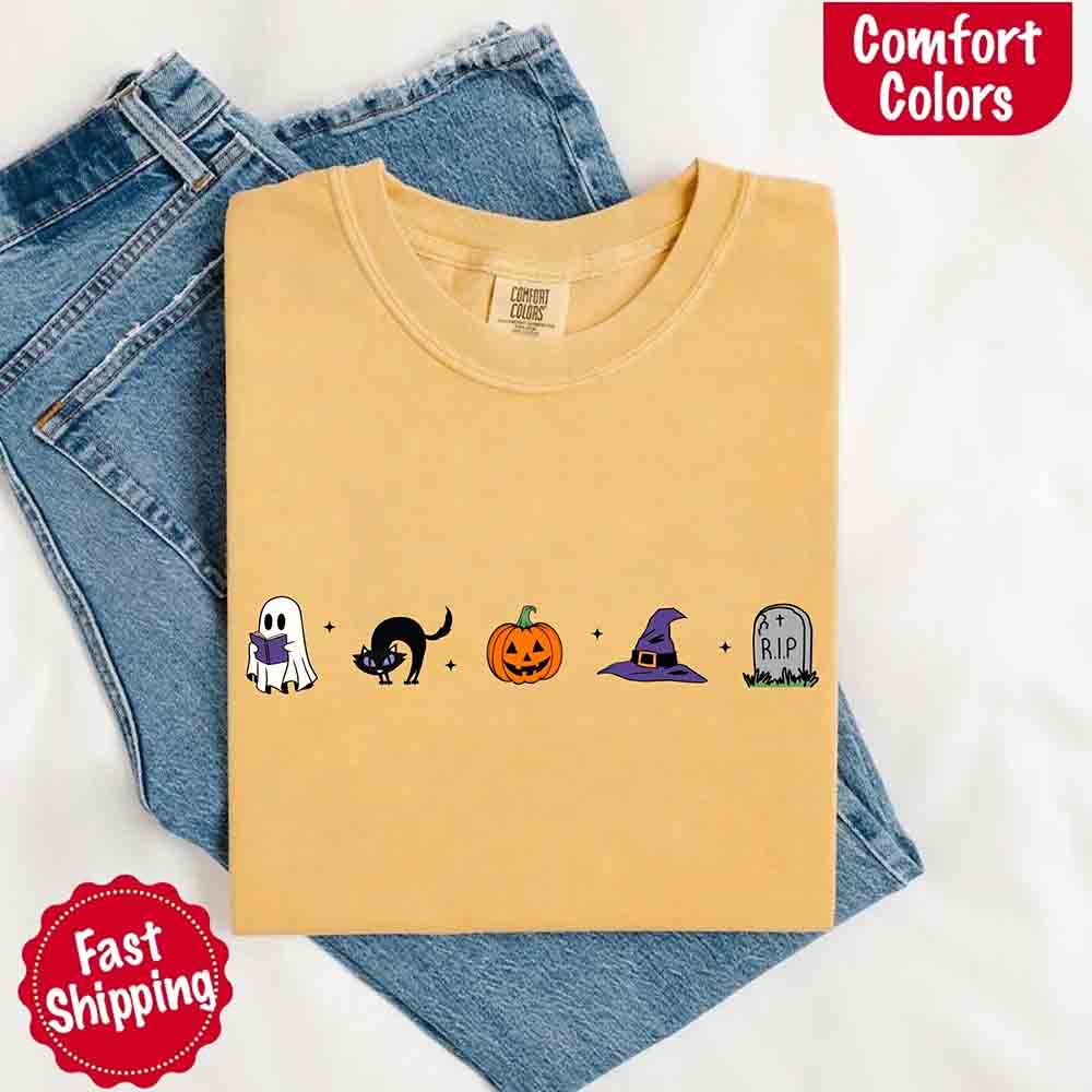 Halloween Icons Comfort Colors Shirt – Pumpkin & Ghost Fall Tee Adorb Custom Tees
