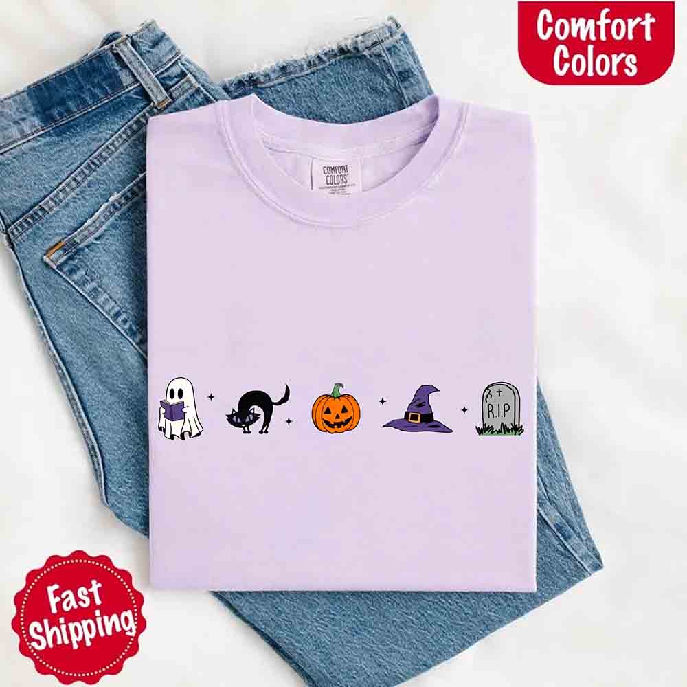 Halloween Icons Comfort Colors Shirt Pumpkin Ghost Fall Tee Adorb Custom Tees
