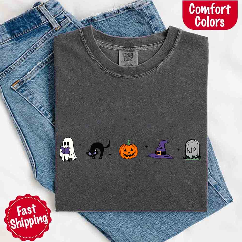 Halloween Icons Comfort Colors Shirt – Pumpkin & Ghost Fall Tee Adorb Custom Tees