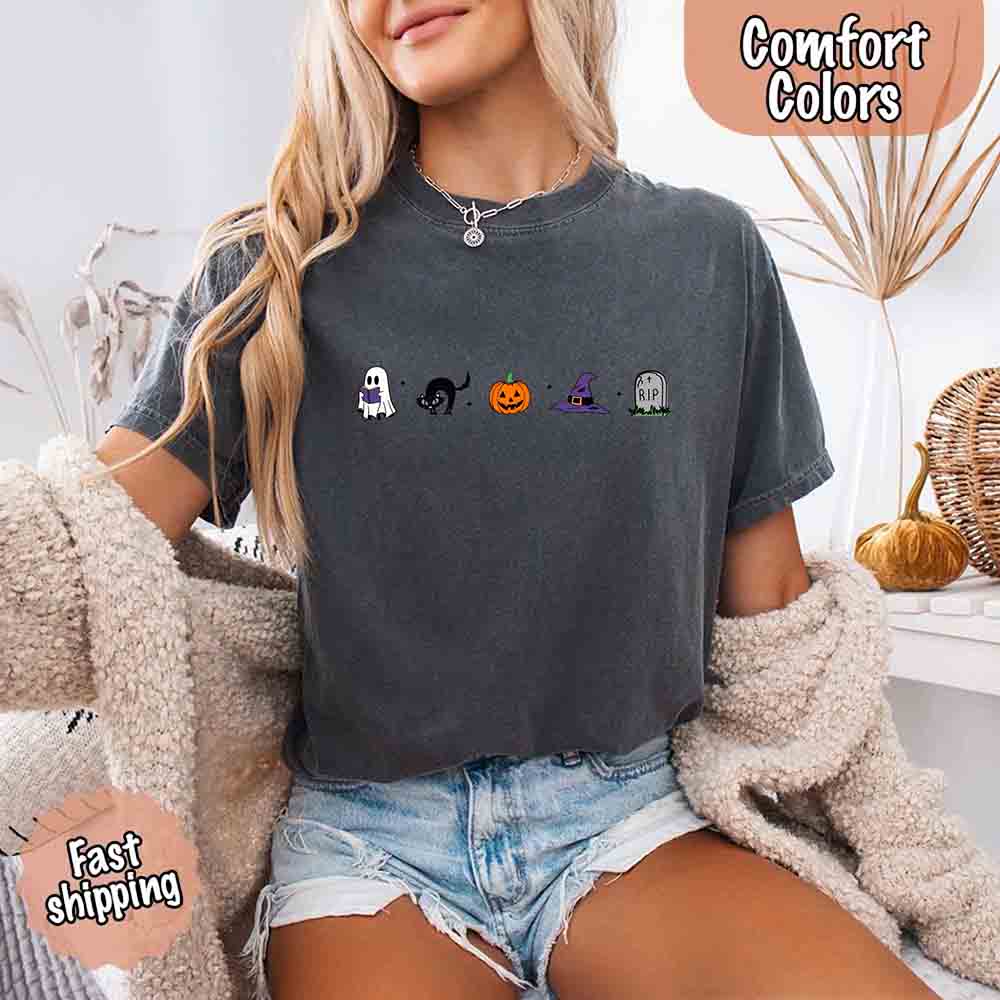 Halloween Icons Comfort Colors Shirt – Pumpkin & Ghost Fall Tee Adorb Custom Tees