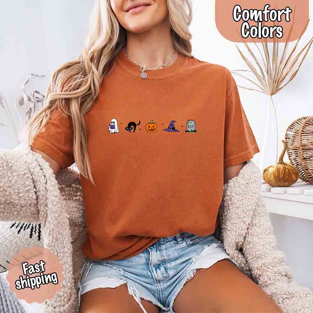 Halloween Icons Comfort Colors Shirt – Pumpkin & Ghost Fall Tee Adorb Custom Tees