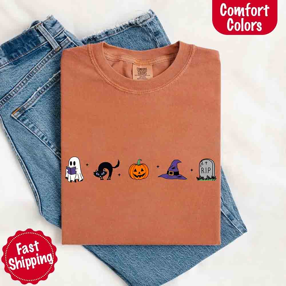 Halloween Icons Comfort Colors Shirt – Pumpkin & Ghost Fall Tee Adorb Custom Tees