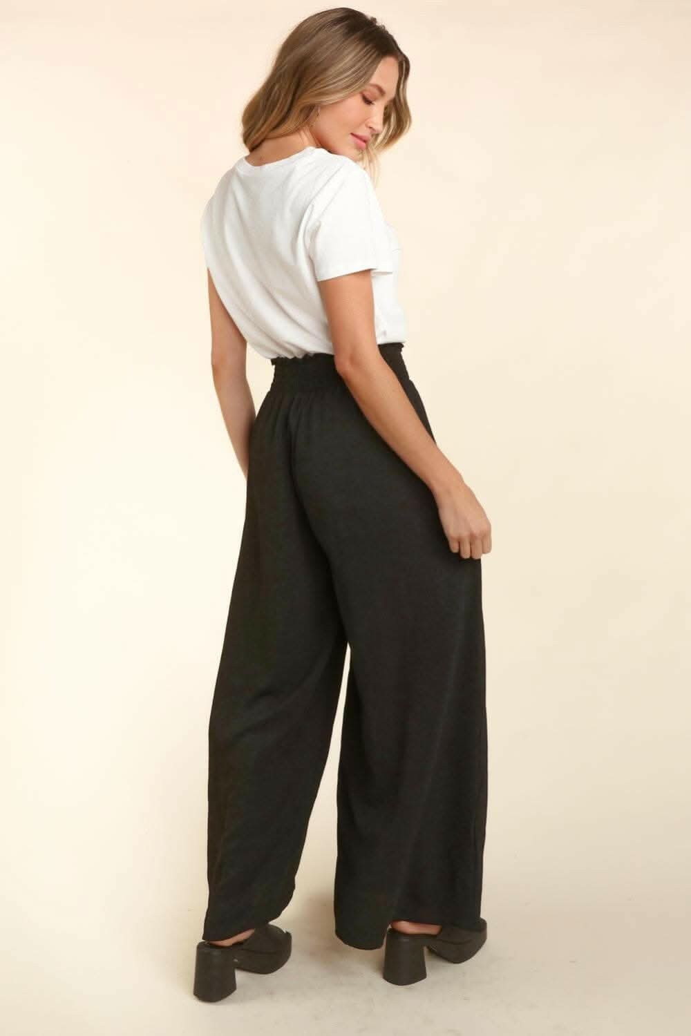 Haptics Elastic Waist Wide Leg Pants with Pockets - Love Salve 