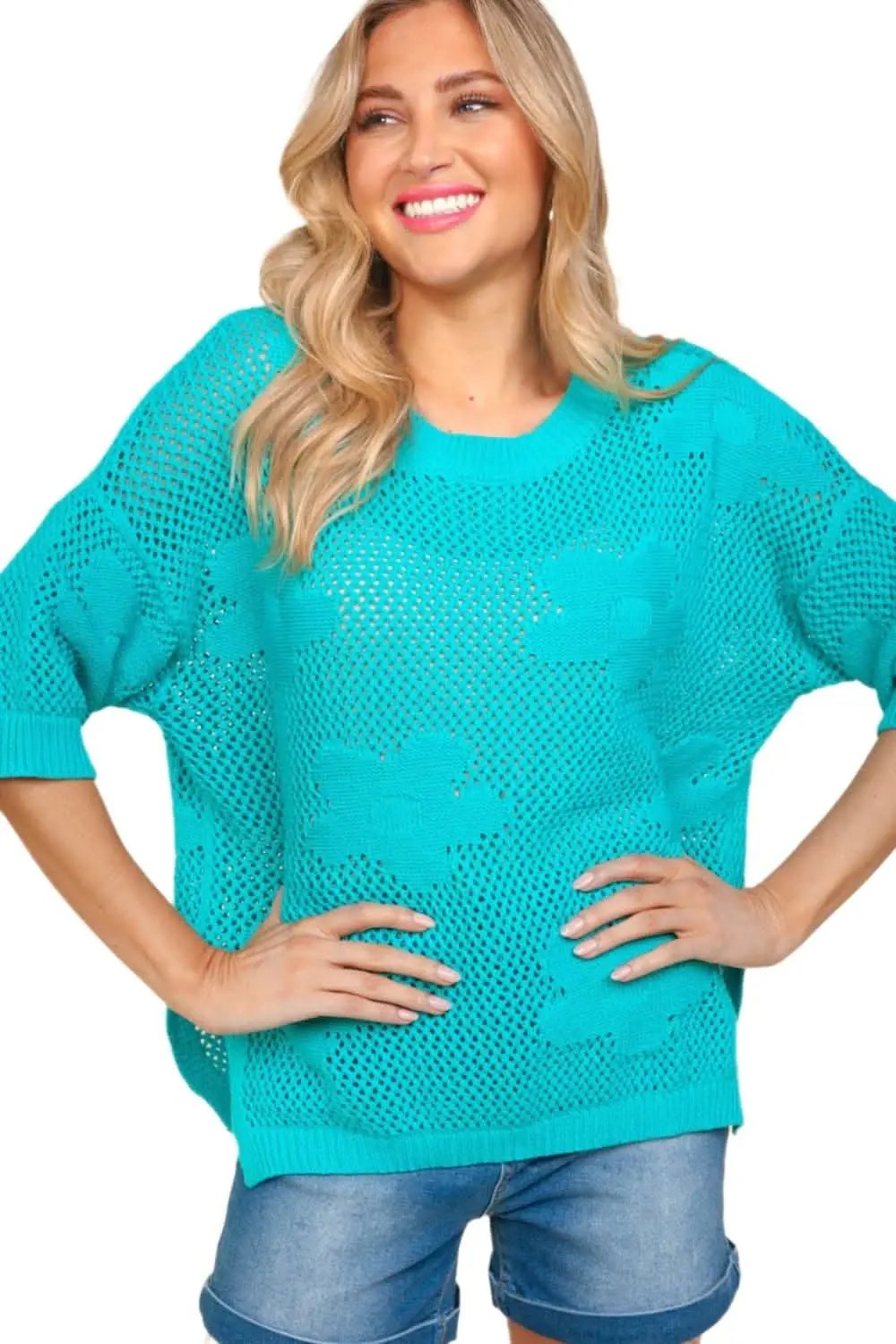 Haptics Floral Crochet Side Slit Knit Top - Love Salve 