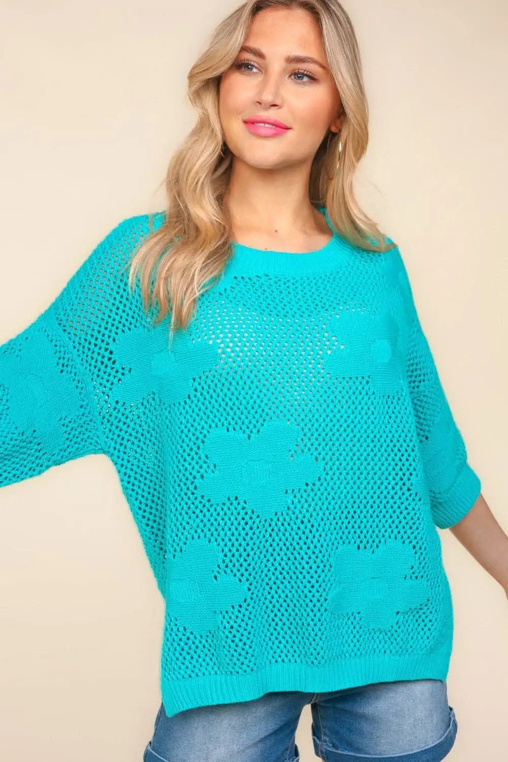 Haptics Floral Crochet Side Slit Knit Top - Love Salve 