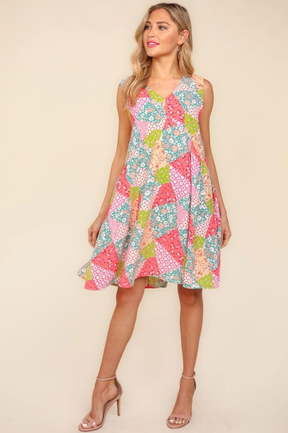 Haptics Full Size Babydoll Floral Patchwork Dress with Side Pockets - Love Salve 