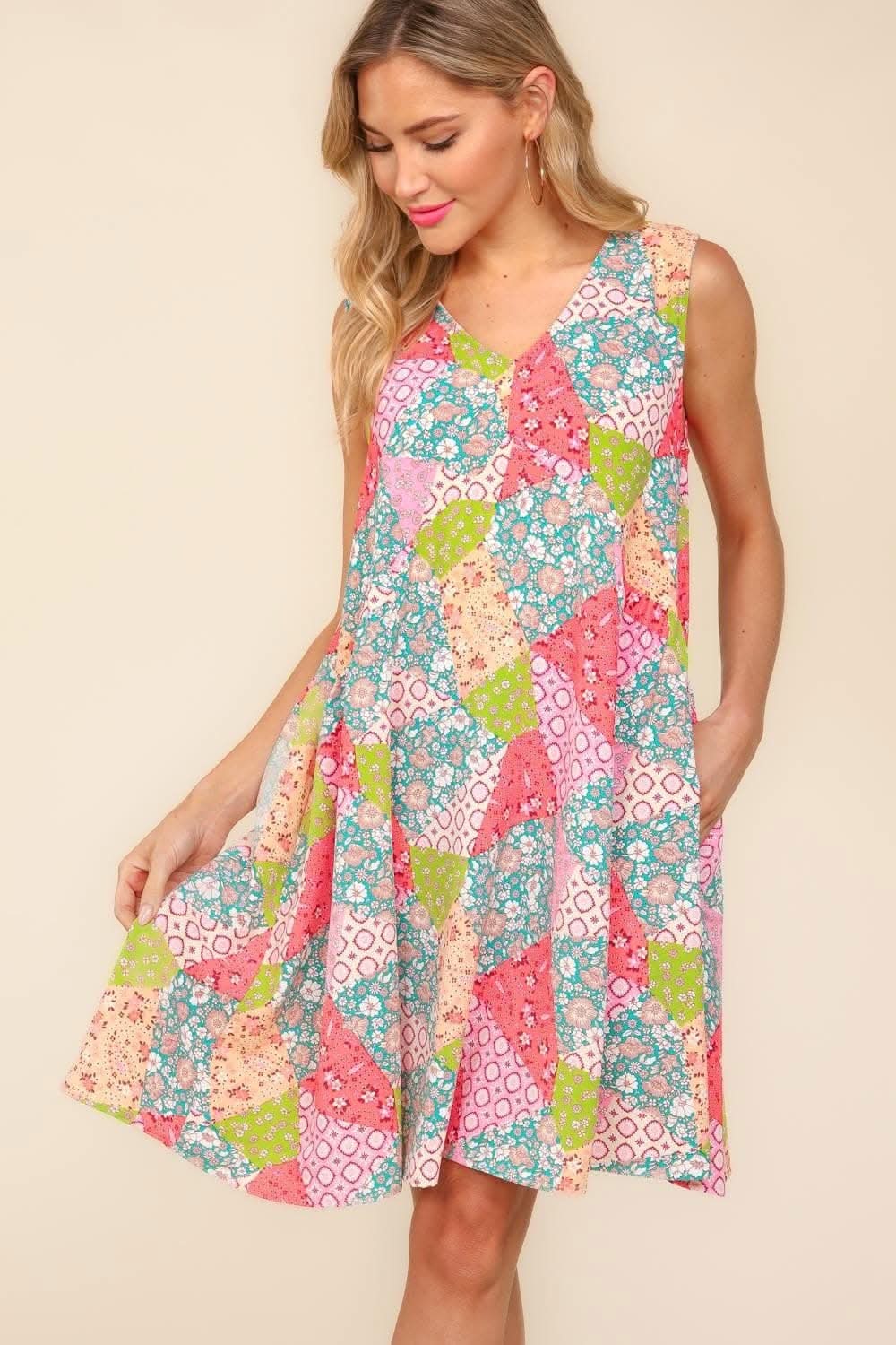Haptics Full Size Babydoll Floral Patchwork Dress with Side Pockets - Love Salve 