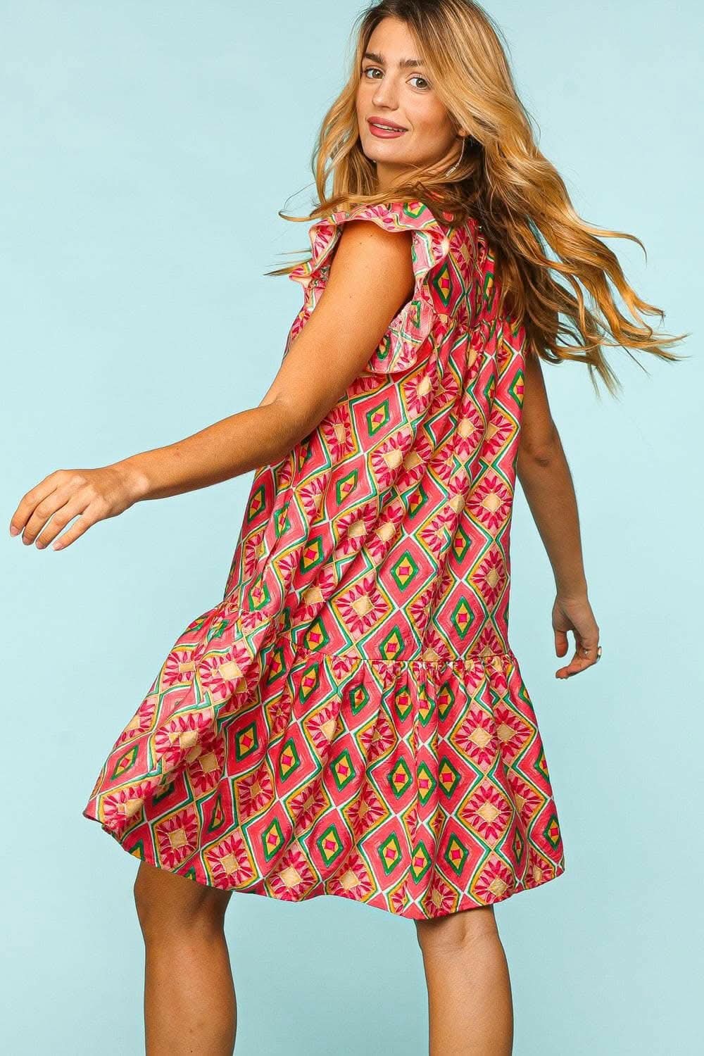 Haptics Full Size Ruffled Printed Dress with Side Pockets - Love Salve 