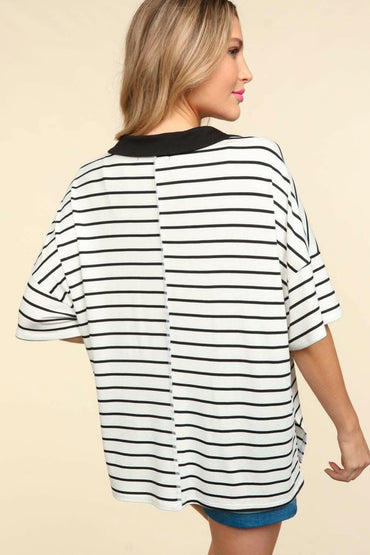 Haptics Full Size Striped Dropped Shoulder Half Sleeve T-Shirt - Love Salve 