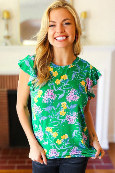 Haptics Round Neck Ruffled Floral Knit Top - Love Salve 