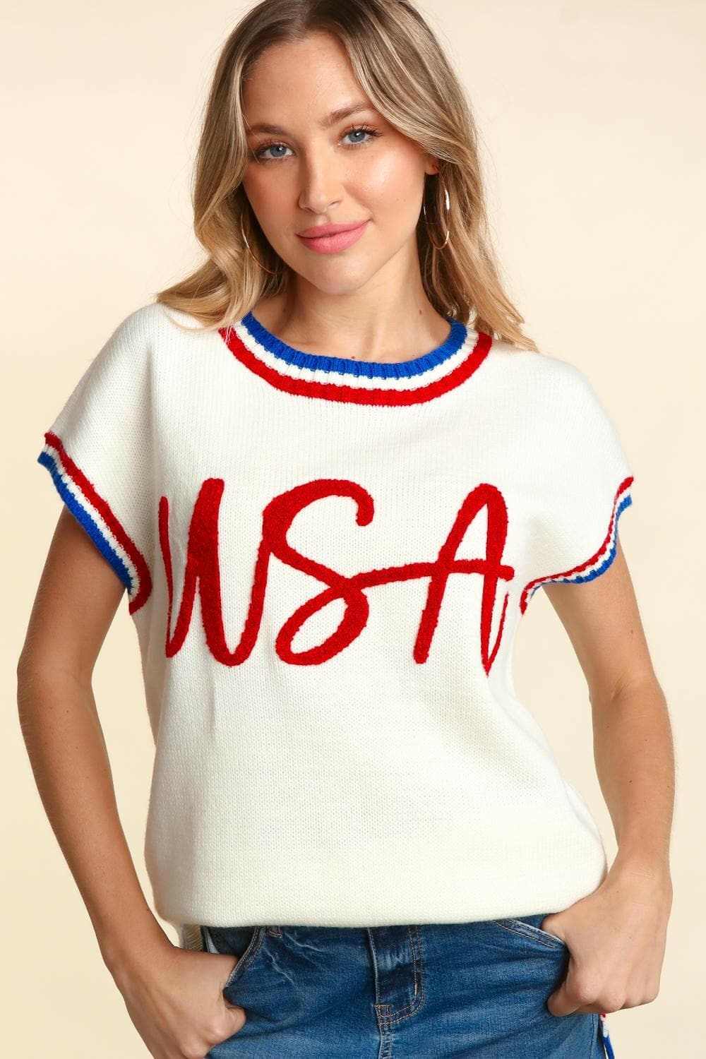 Haptics slit knit top with embroidery - Love Salve 