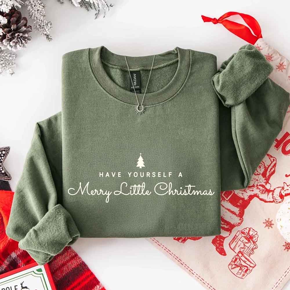 Have Yourself a Merry Christmas Sweatshirt Holiday Crew Neck Gift Adorb Custom Tees