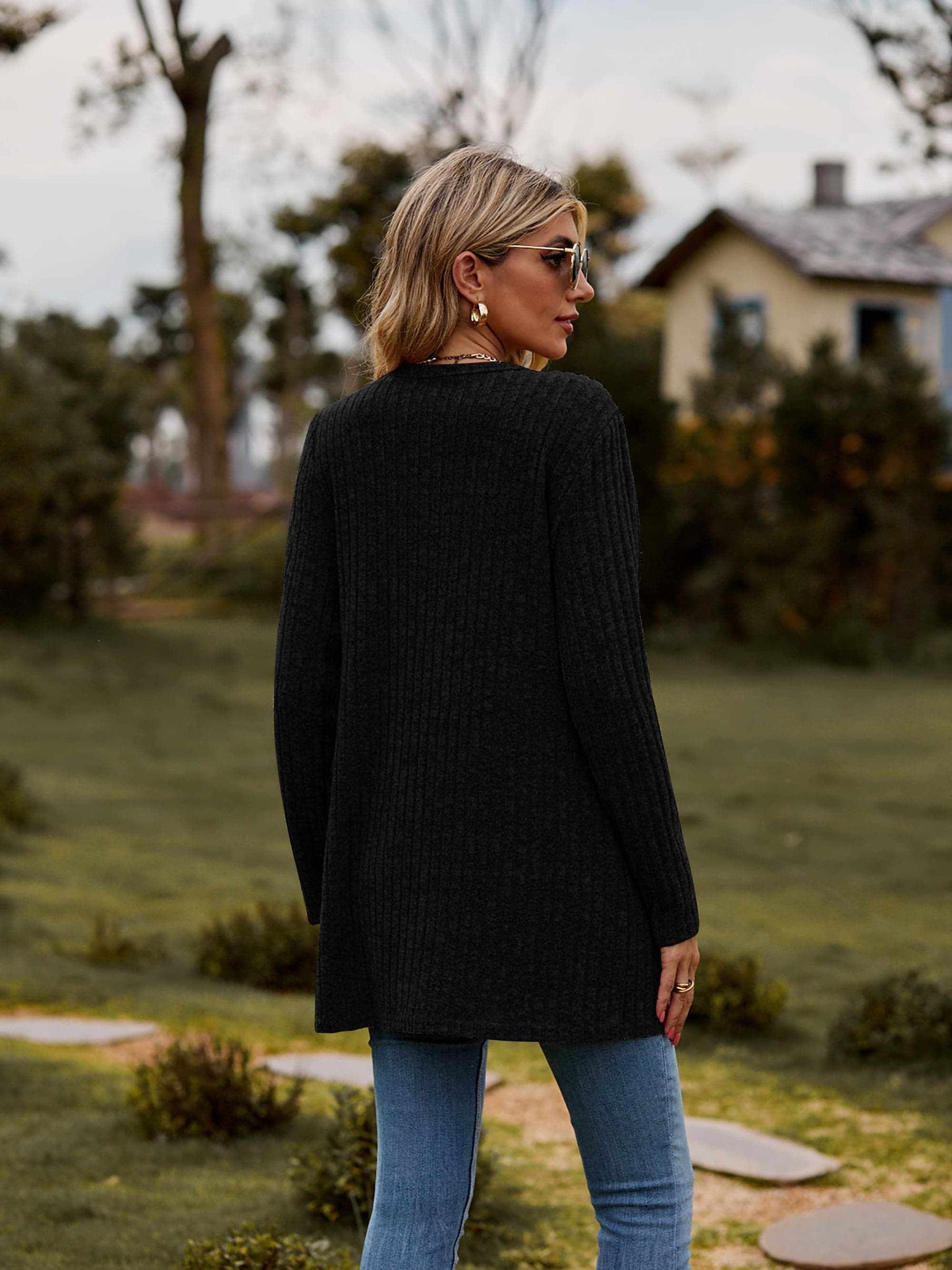 Heathered ribbed cardigan with pockets - Love Salve 