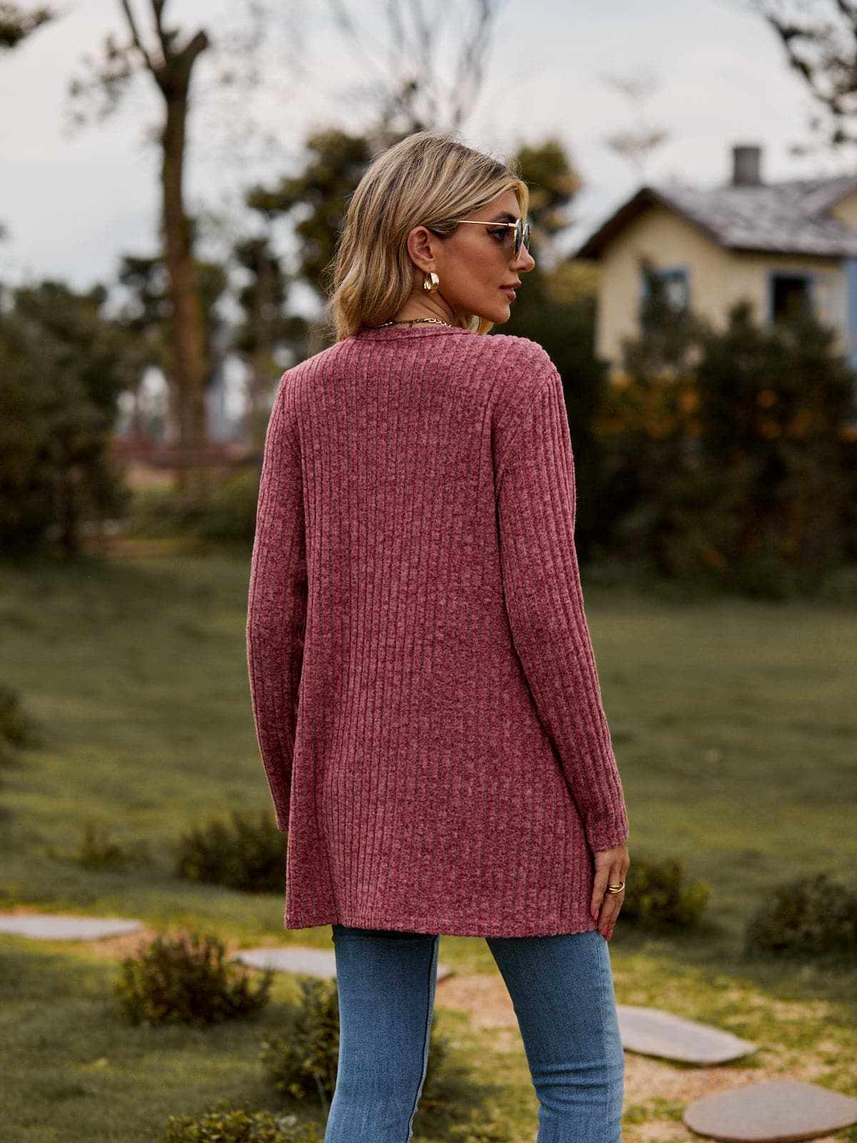 Heathered ribbed cardigan with pockets - Love Salve 