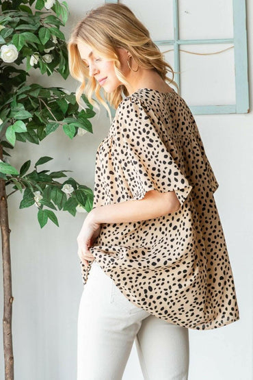 Heimish Full Size Animal Print Flutter Sleeve Blouse 