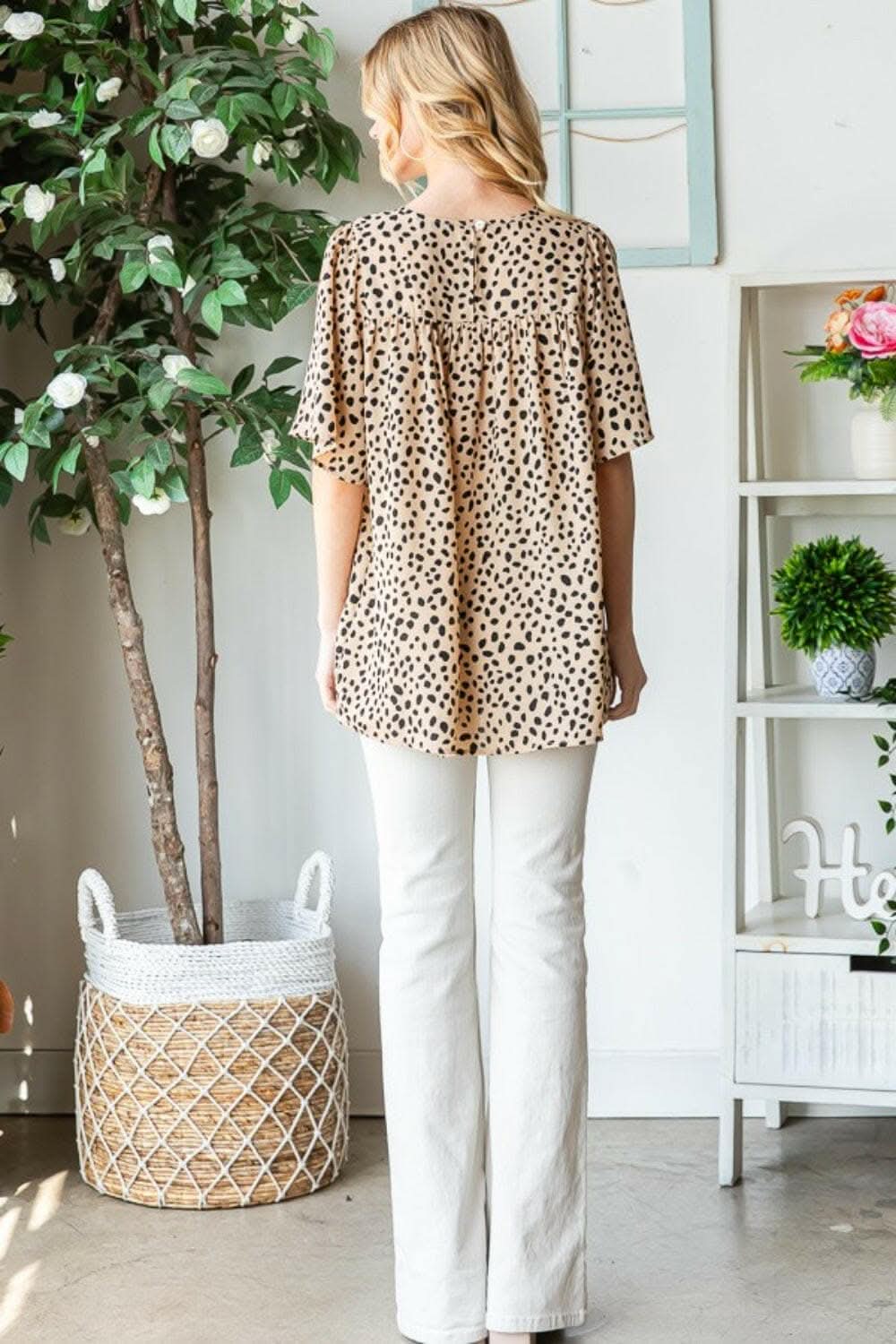 Heimish Full Size Animal Print Flutter Sleeve Blouse 