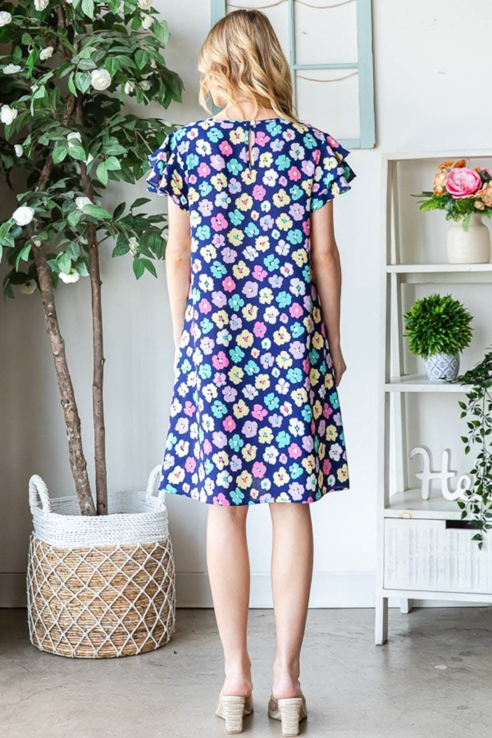 Heimish Full Size Floral Ruffled Dress with Pockets 