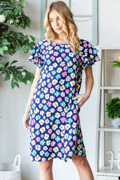 Heimish Full Size Floral Ruffled Dress with Pockets 