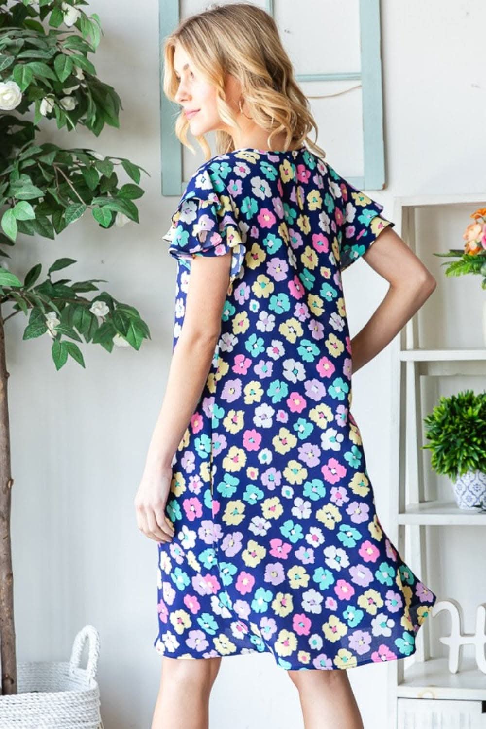 Heimish Full Size Floral Ruffled Dress with Pockets 