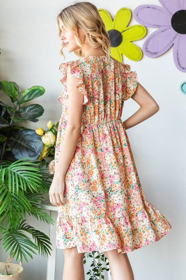 Heimish Full Size Floral Ruffled V-Neck Dress Elegance - Love Salve 