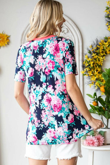 Heimish Full Size Floral V-Neck Short Sleeve T-Shirt 