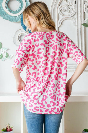 Heimish Full Size Leopard Exposed Seam Short Sleeve Top - Love Salve 