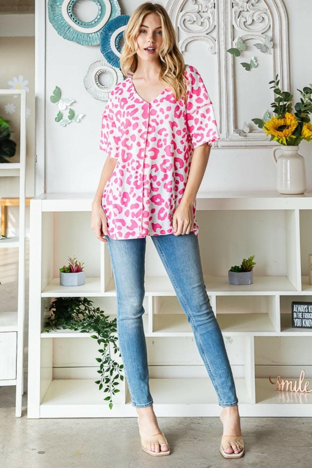 Heimish Full Size Leopard Exposed Seam Short Sleeve Top - Love Salve 