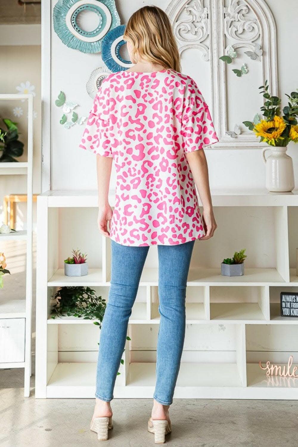 Heimish Full Size Leopard Exposed Seam Short Sleeve Top - Love Salve 