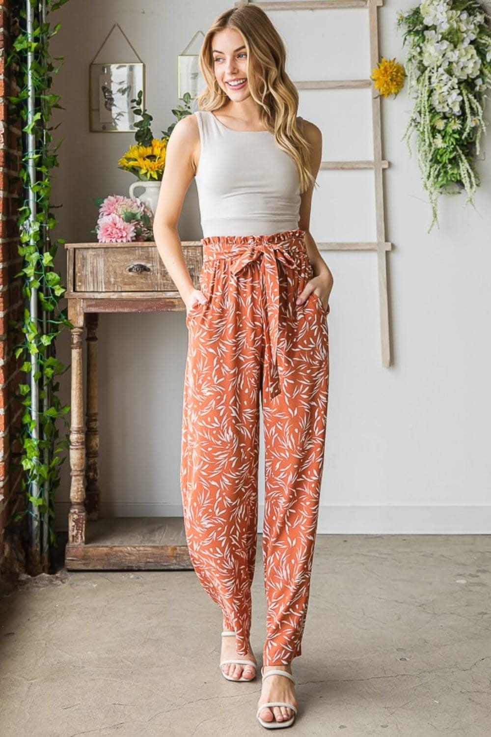 Heimish Full Size Printed Tied Straight Casual Pants - Love Salve 