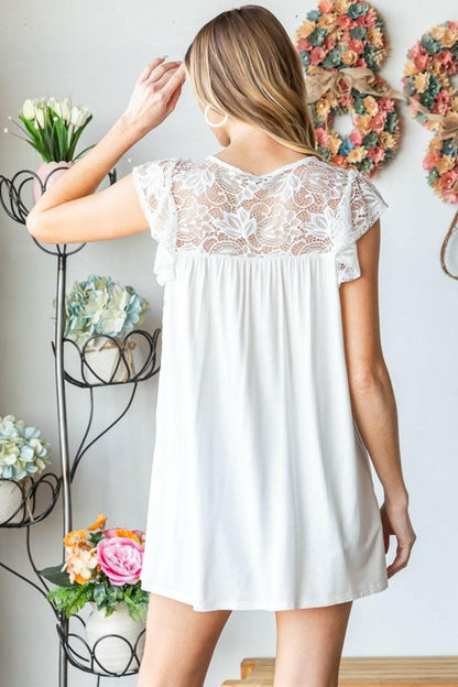 Heimish Full Size Round Neck Cap Sleeve Lace Top - Love Salve 