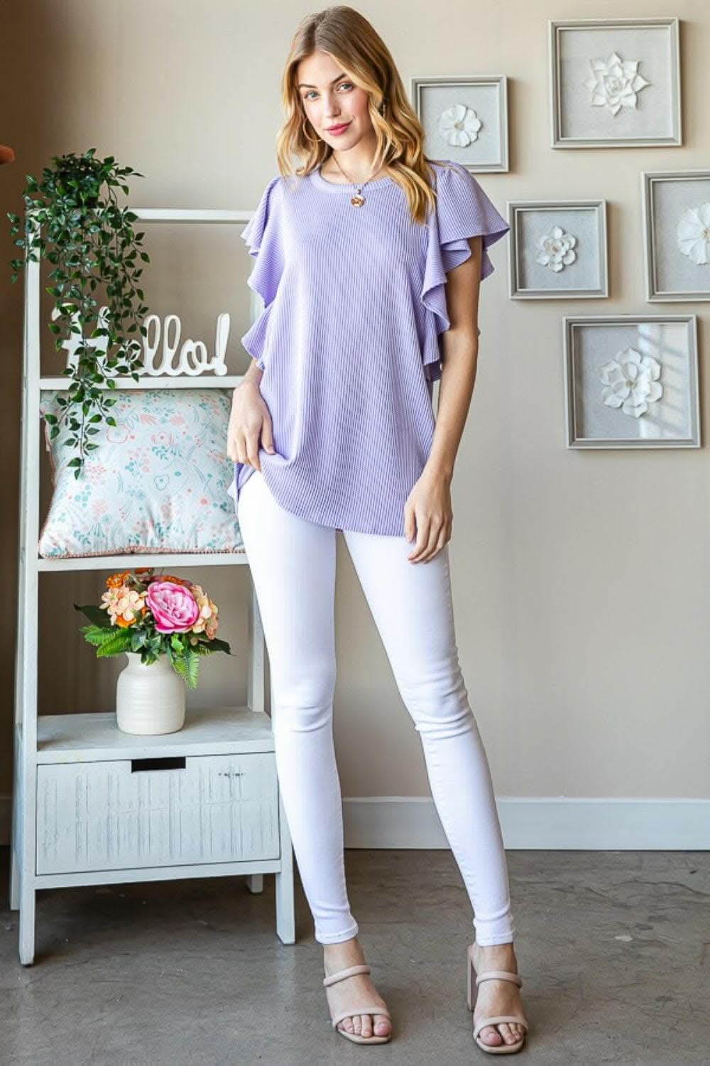 Heimish Full Size Ruffled Sleeve Ribbed Top 
