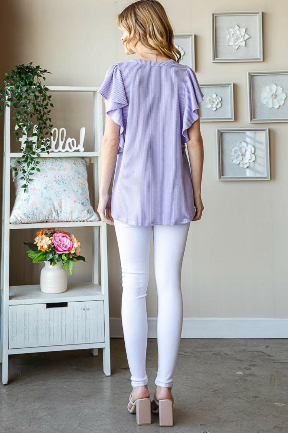 Heimish Full Size Ruffled Sleeve Ribbed Top 