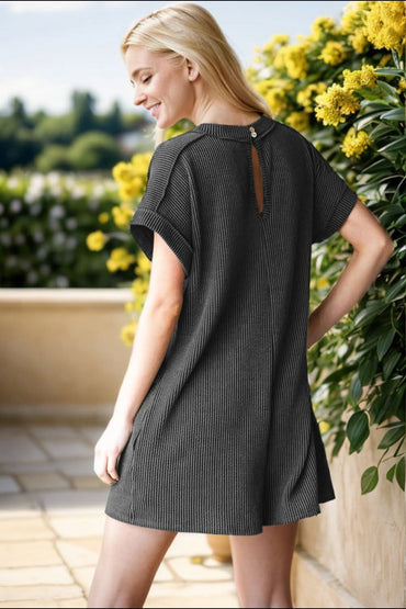 Heimish Full Size Short Sleeve Ribbed Romper with Pockets 
