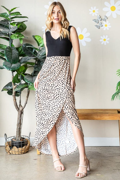 Heimish Full Size Slit Animal Print V-Neck Wide Strap Dress - Love Salve 