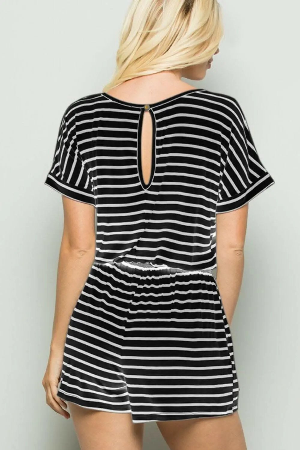 Heimish Full Size Striped Round Neck Short Sleeve Romper - Love Salve 