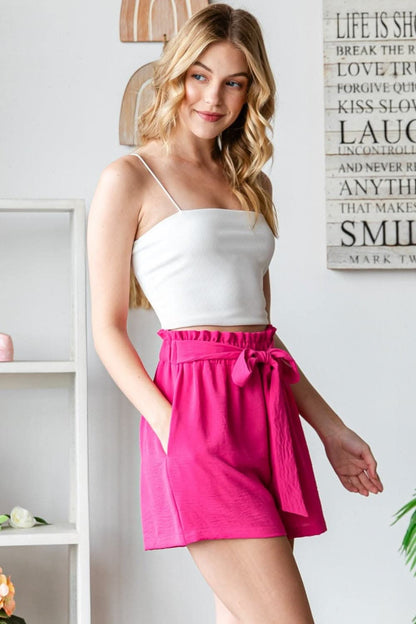 Heimish Full Size Texture High Waist Tied Shorts - Love Salve 