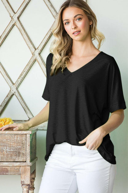 Heimish Full Size V-Neck Short Sleeve T-Shirt - Love Salve 