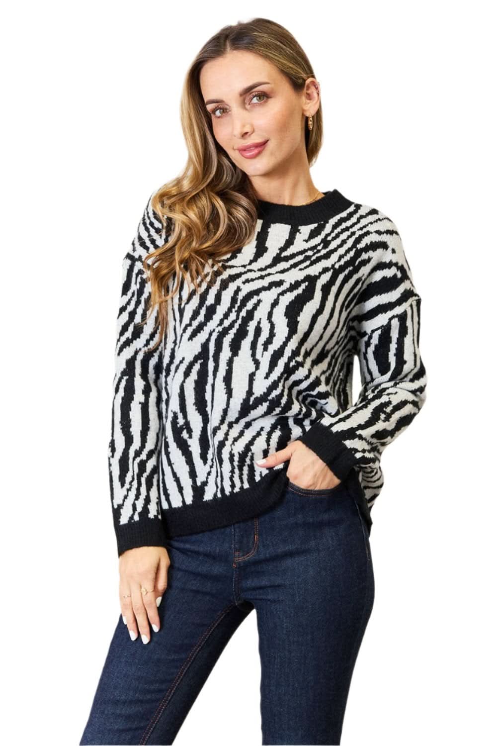 Heimish Full Size Zebra Print Sweater - Love Salve 