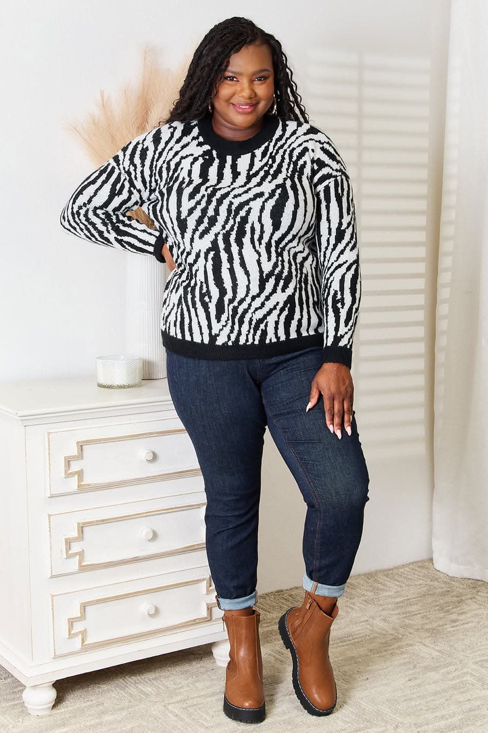 Heimish Full Size Zebra Print Sweater - Love Salve 