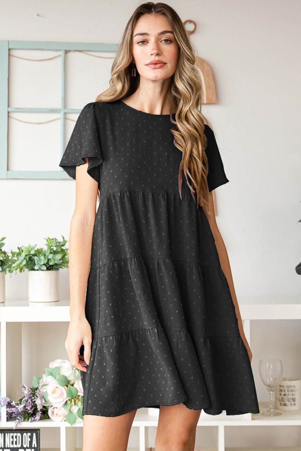 Heimish Swiss Dot Short Sleeve Tiered Dress for Effortless Style - Love Salve 