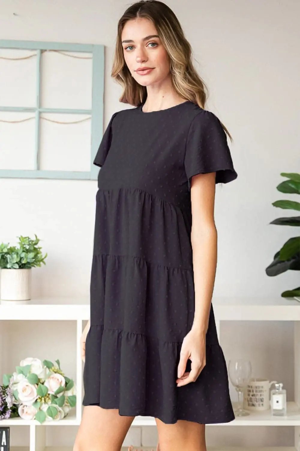 Heimish Swiss Dot Short Sleeve Tiered Dress for Effortless Style - Love Salve 