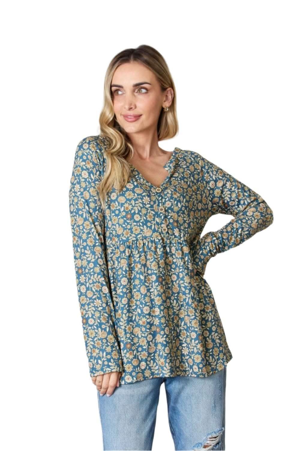 Heimish floral half-button blouse - Love Salve 