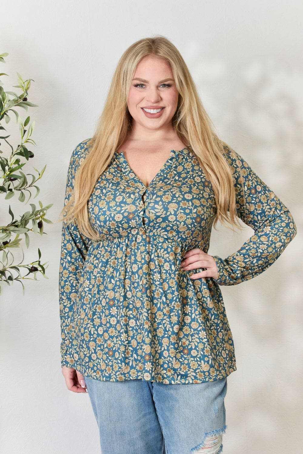 Heimish floral half-button blouse - Love Salve 