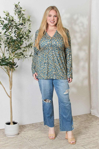 Heimish floral half-button blouse - Love Salve 