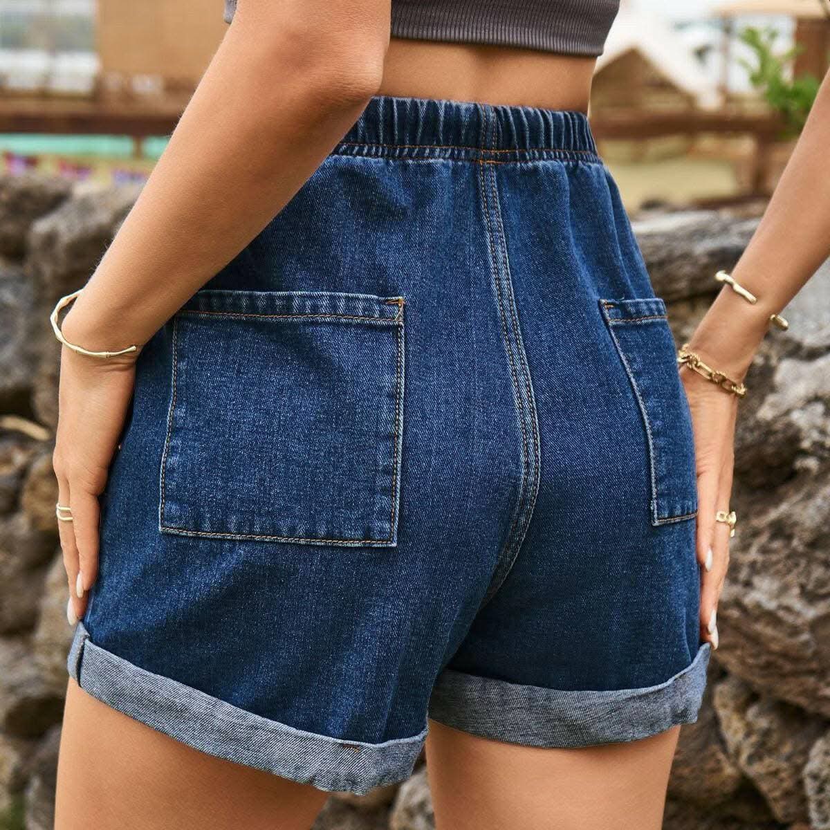 High-waisted denim shorts with pockets - Love Salve 