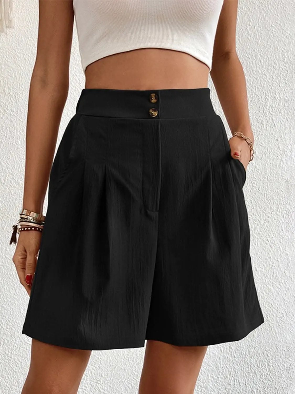 High-waisted pocket shorts for women - Love Salve 