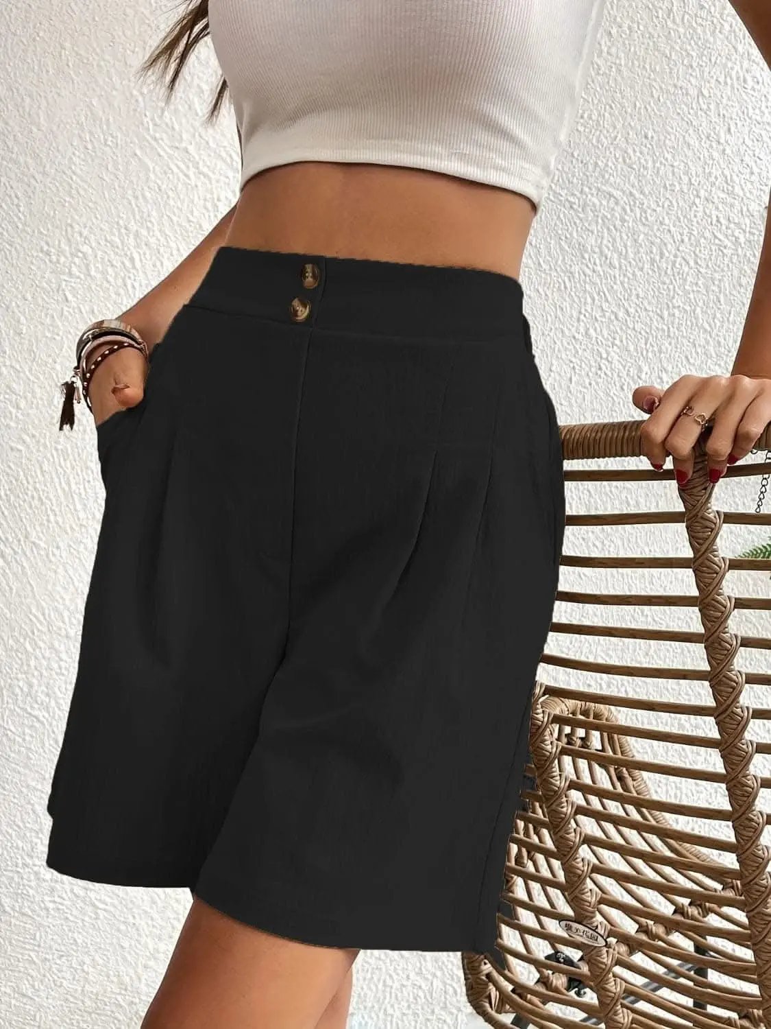 High-waisted pocket shorts for women - Love Salve 