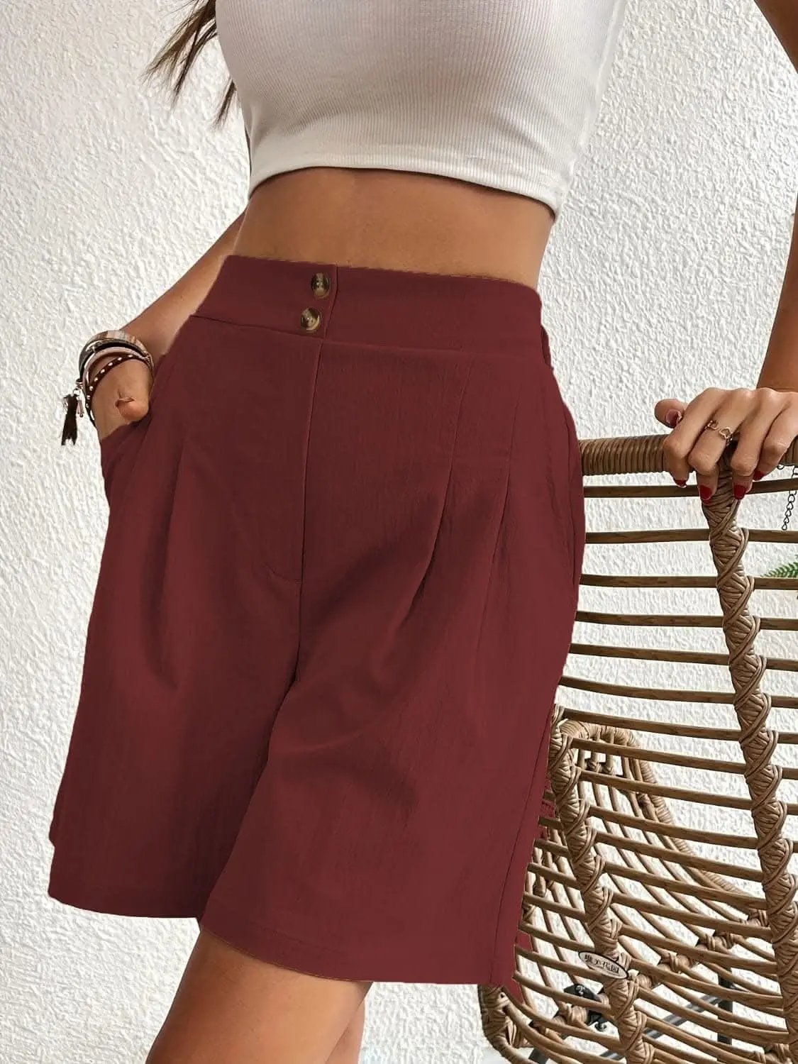 High-waisted pocket shorts for women - Love Salve 