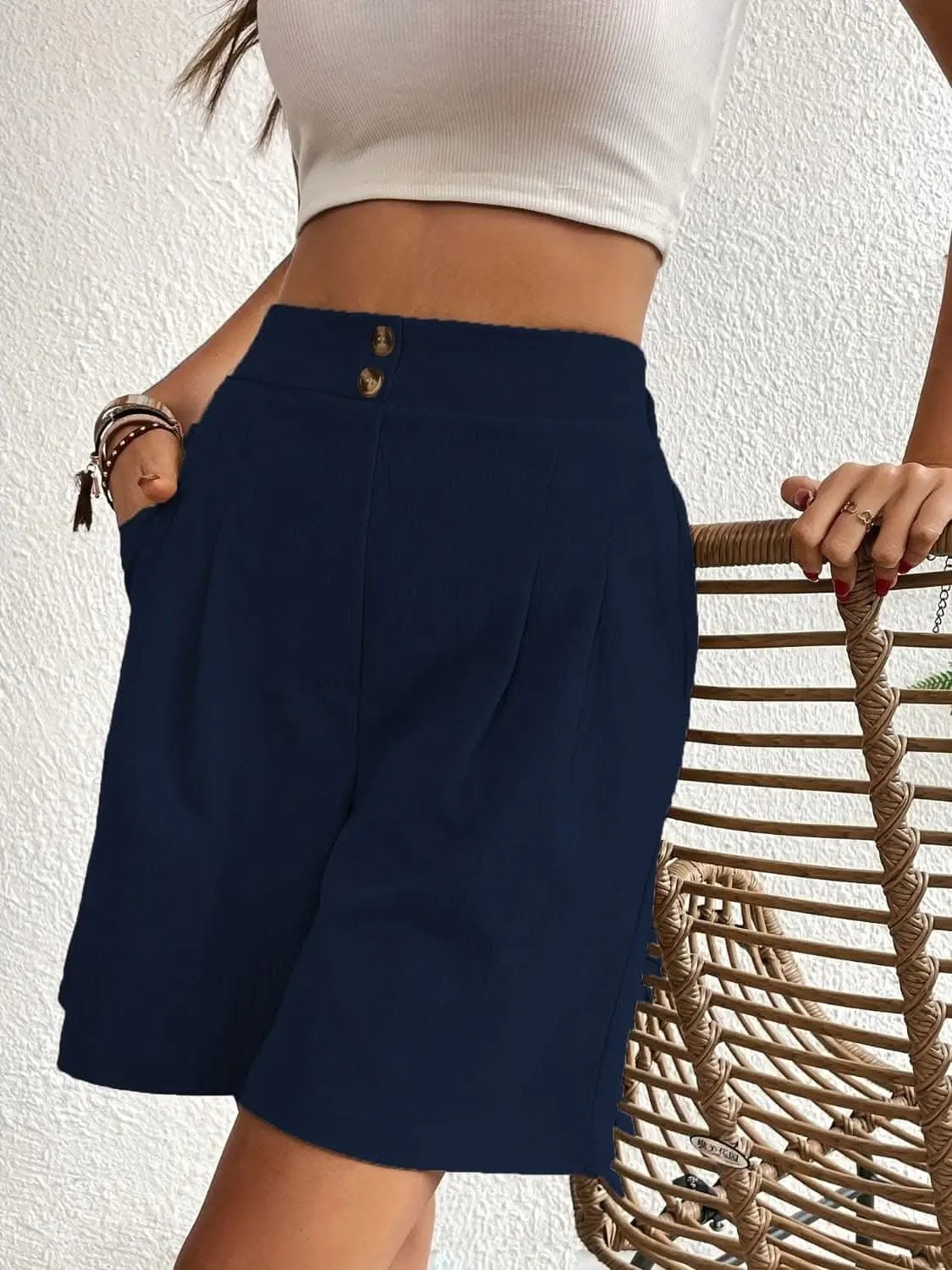 High-waisted pocket shorts for women - Love Salve 
