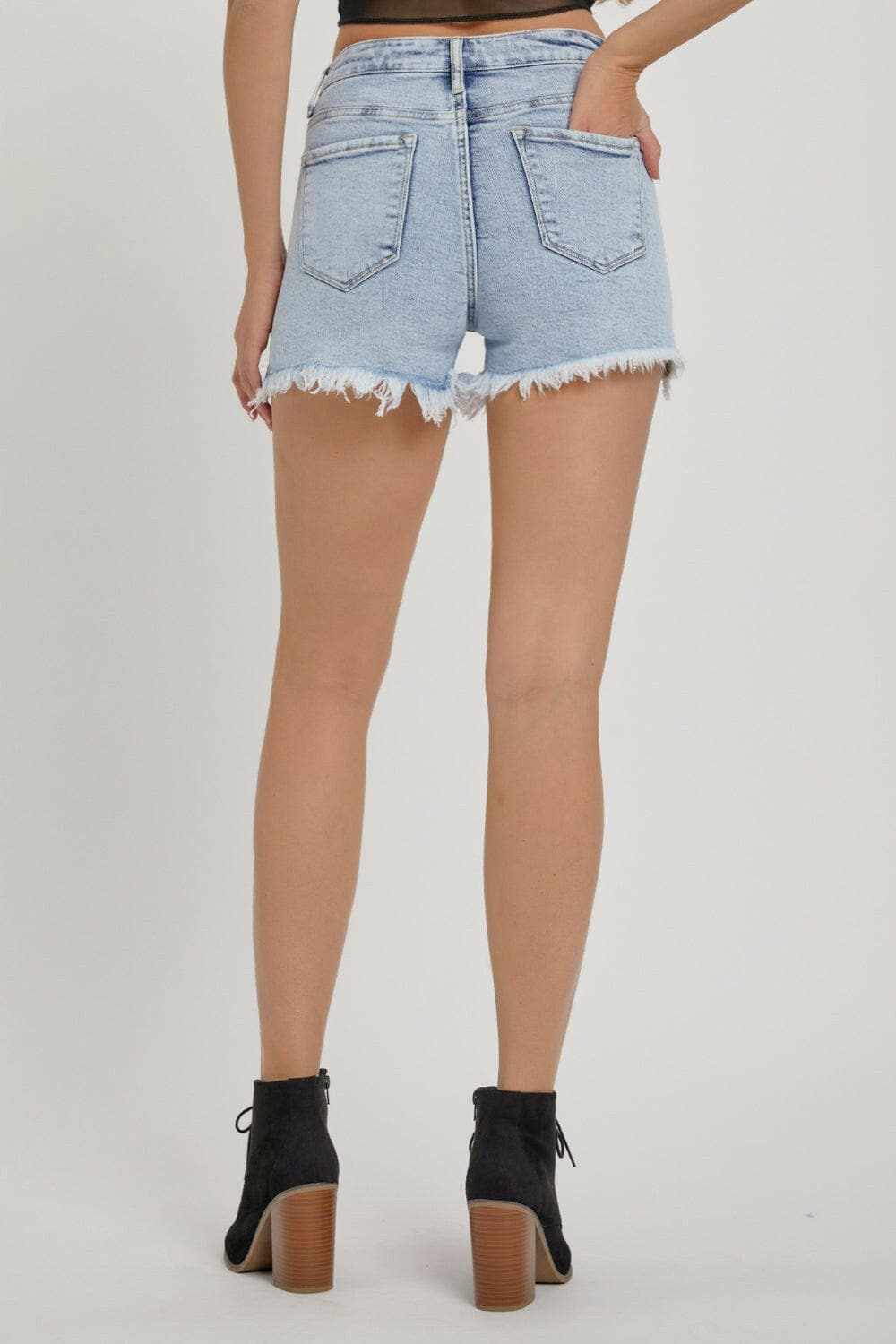High rise rhinestone denim shorts - Love Salve 
